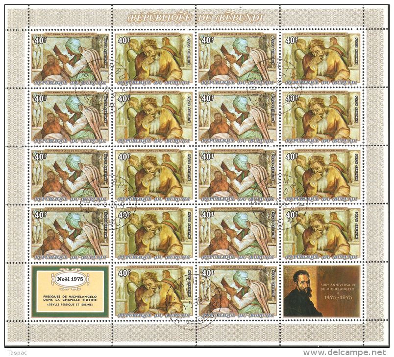 Burundi 1975 Mi# 1213-1224 A Used - Complete Set In Combined Sheets - Michelangelo / Paintings From Sistine Chapel - Used Stamps