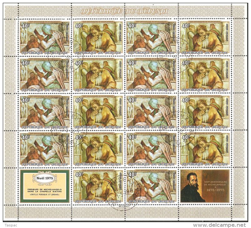 Burundi 1975 Mi# 1213-1224 A Used - Complete Set In Combined Sheets - Michelangelo / Paintings From Sistine Chapel - Oblitérés