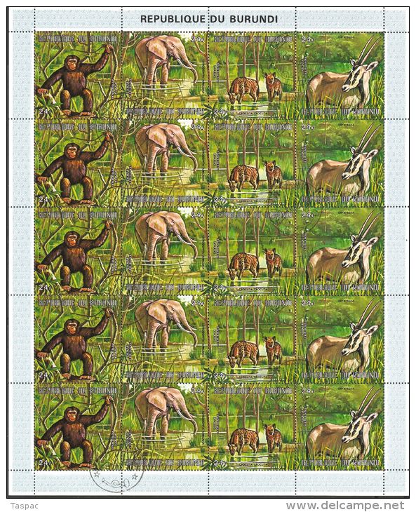 Burundi 1971 Mi# 726-749 Used - Air Post - Complete Set In Combined Sheets - African Wildlife - Gebruikt