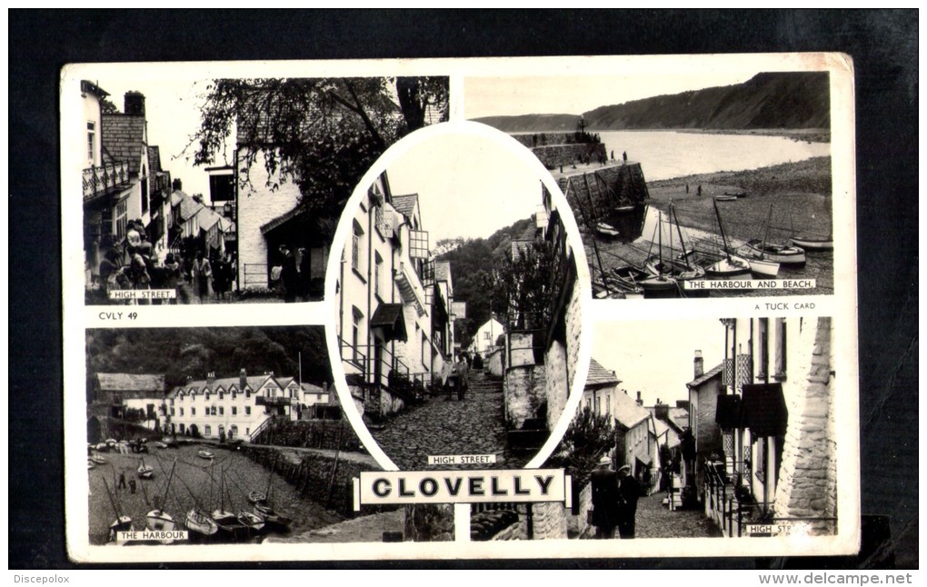 F713 Clovelly, A Tuck Card -  Multiview: Higt Street And The Harbour ( England, Uk ) - Clovelly