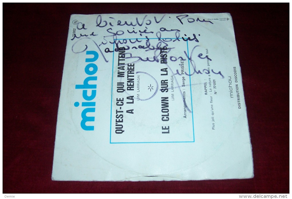 MICHOU  °  AUTOGRAPHE SUR POCHETTE VINYLE 45 TOURS - Autographs