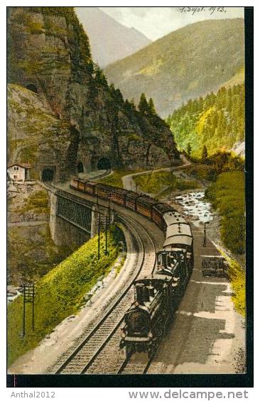Litho Zug Train Eisenbahn Treno Ferrovia Del S. Gottardo Galleria Spirale Del Prato 1.9.1913 - Prato