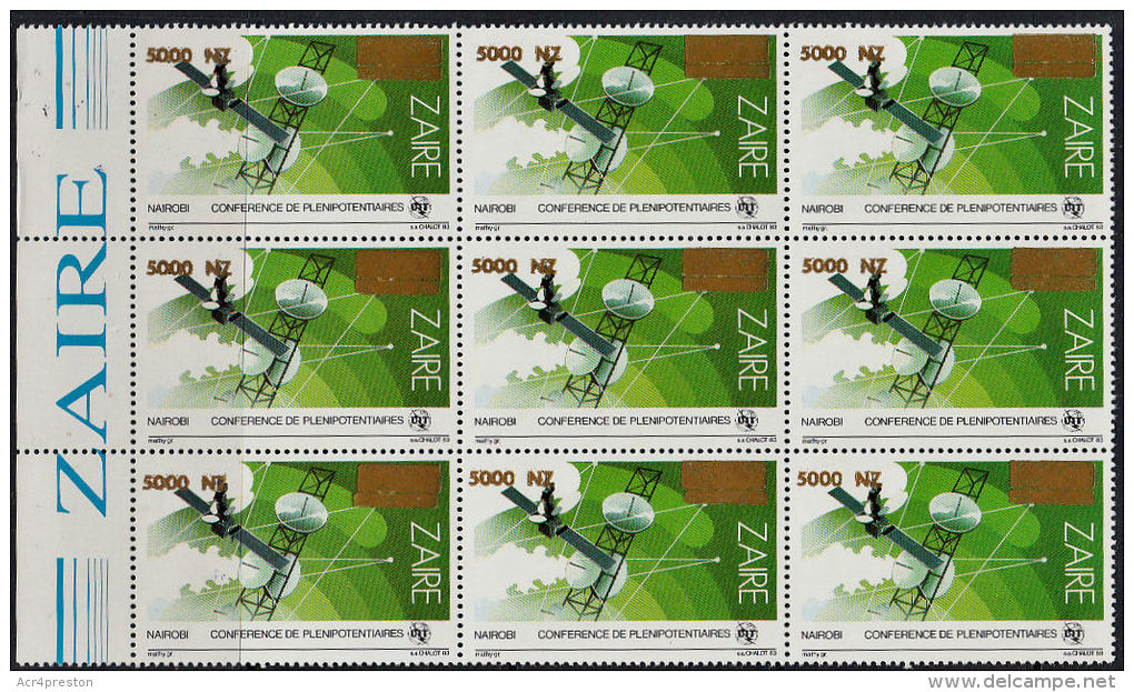 C0323 ZAIRE, NZ 5,000 Surcharge On Plenipotentiares,block Of 9,  MNH - Neufs