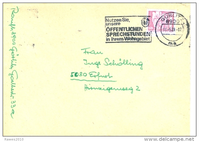 DDR Görlitz MWST 1981 Nutzen Sie Unsere öffentlichen Sprechstunden Im Wohngebiet - Franking Machines (EMA)