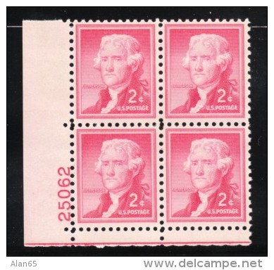 Lot Of 2, #1029 &amp; #1033 Plate # Blocks Of 4 Each US Postage Stamps, Thomas Jefferson, Columbia University - Plate Blocks & Sheetlets