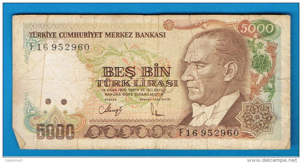 TURQUIA - TURKEY - 5000 Liras 1970   Circulado  P-197 - Turquia