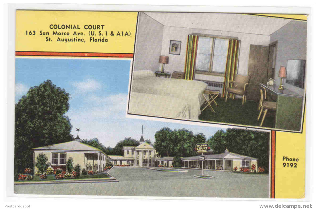 Colonial Court Motel St Augustine Florida Roadside America Linen Postcard - St Augustine