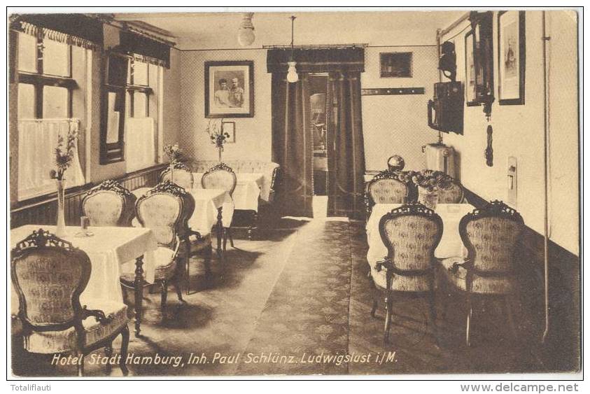 LUDWIGSLUST Hotel Stadt Hamburg Inh Paul Schlünz Bild Des Großherzog Spaar Bahn Poststempel NEUBRANDENBURG ZUG 165 1917 - Ludwigslust