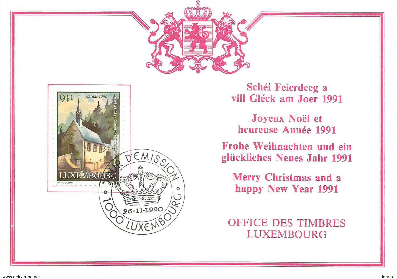 Lux :  Carte Office Des Timbres "CARITAS 90" - Cartoline Commemorative