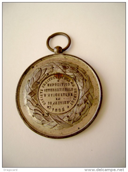 1892   BELGIO   EXPOSITION INTENATIONAL  D' AVICOLTURE  VILLE  DE TOURNAI MEDAGLIA BIG MEDAL - Profesionales / De Sociedad