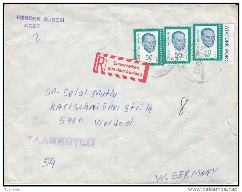 Turkey 1983, Cover Hendek To Werdohl - Lettres & Documents