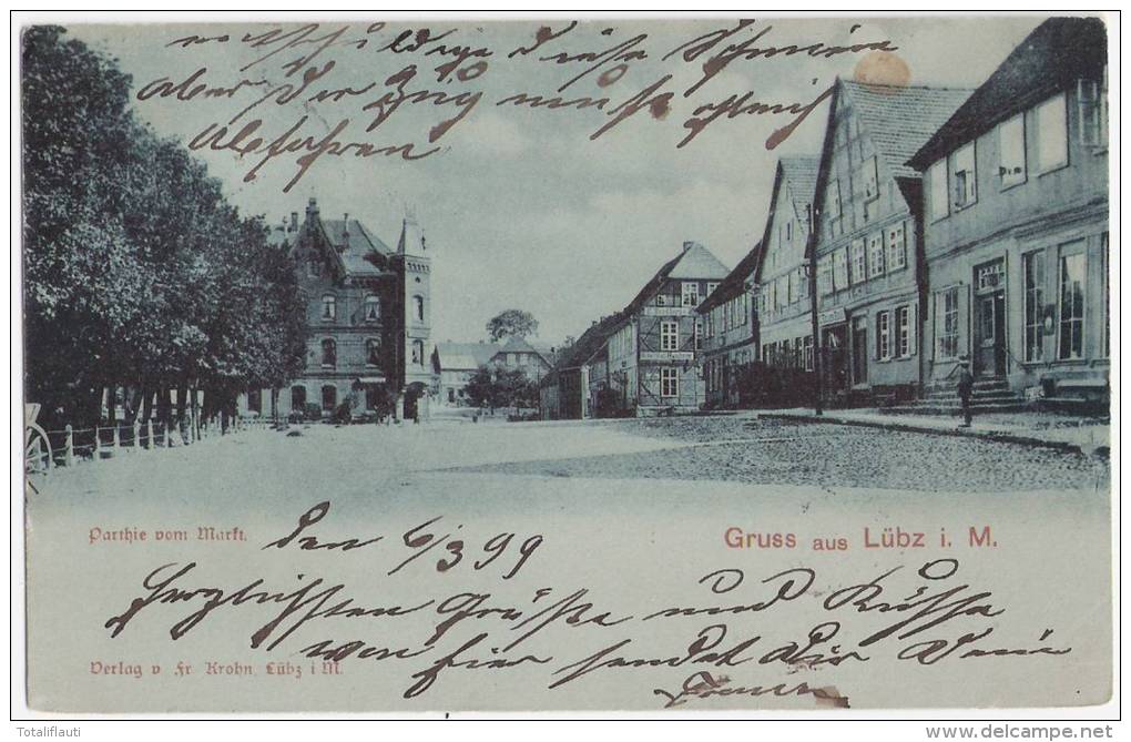 Gruss Aus Lübz In Mecklenburg Partie Am Markt Mondscheinkarte Belebt 8.3.1899 Gelaufen - Lübz