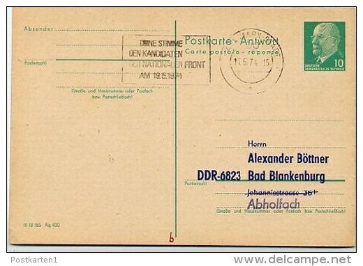 KOMMUNALWAHLEN Karl-Marx-Stadt 1974 Auf DDR P77A Antwort-Postkarte ZUDRUCK #4 - Private Postcards - Used