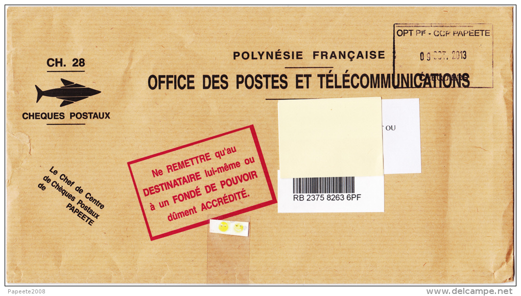 Polynésie Française / Tahiti - Papeete - 1 Enveloppe Timbrée En 2013 - Lettres & Documents