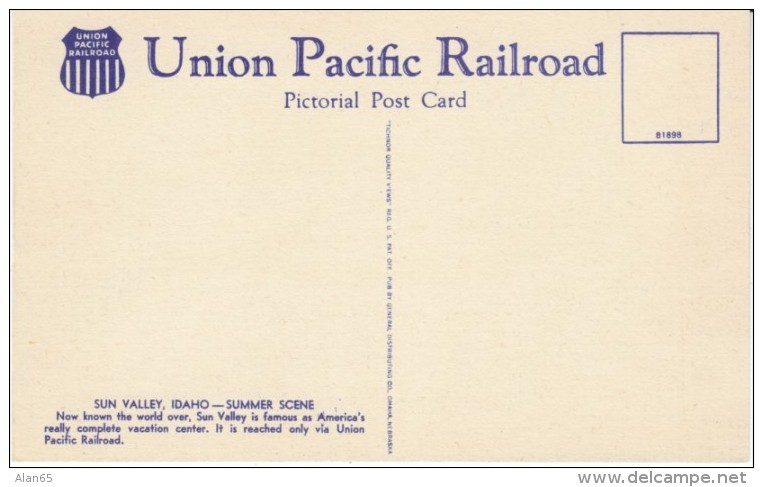 Sun Valley ID Idaho, Lodge On Union Pacific Railroad C1940s/50s Vintage Linen Postcard - Altri & Non Classificati