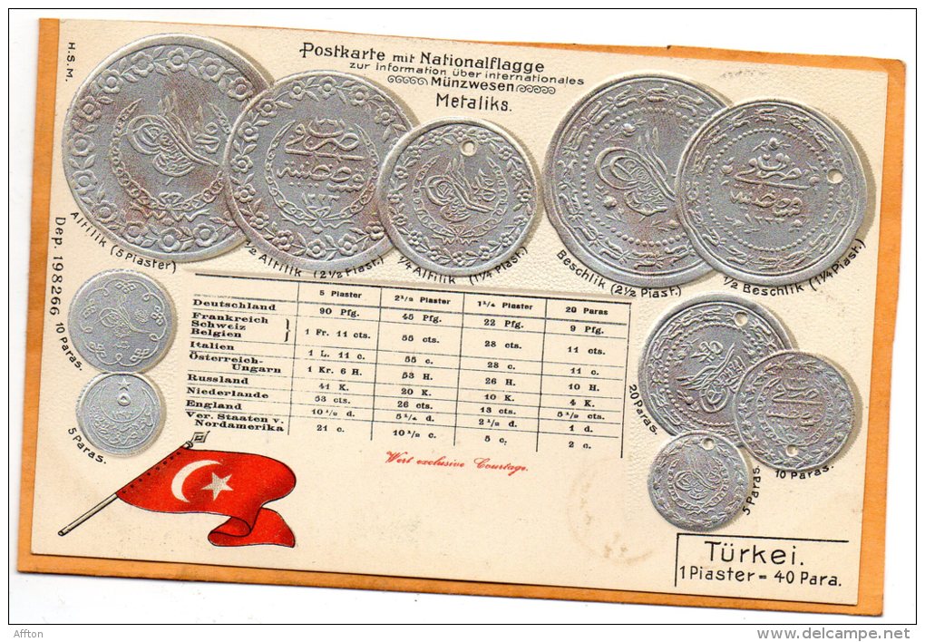 Turkey Coins & Flag Patriotic 1900 Postcard - Munten (afbeeldingen)