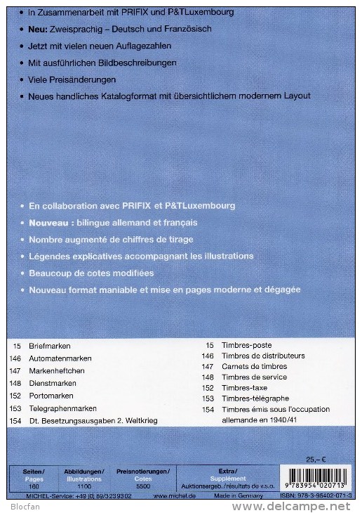 PRIFIX Michel Briefmarken 2014 Neu 25€ Spezial Katalog Luxemburg: ATM MH Dienst Porto Besetzungen In Deutsch-französisch - Arte