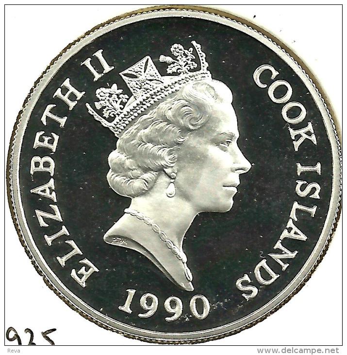 COOK ISLANDS $50 DOLPHIN ANIMAL FRONT QEII HEAD BACK1990 AG SILVER PROOF KM210 READ DESCRIPTION CAREFULLY!! - Cookinseln