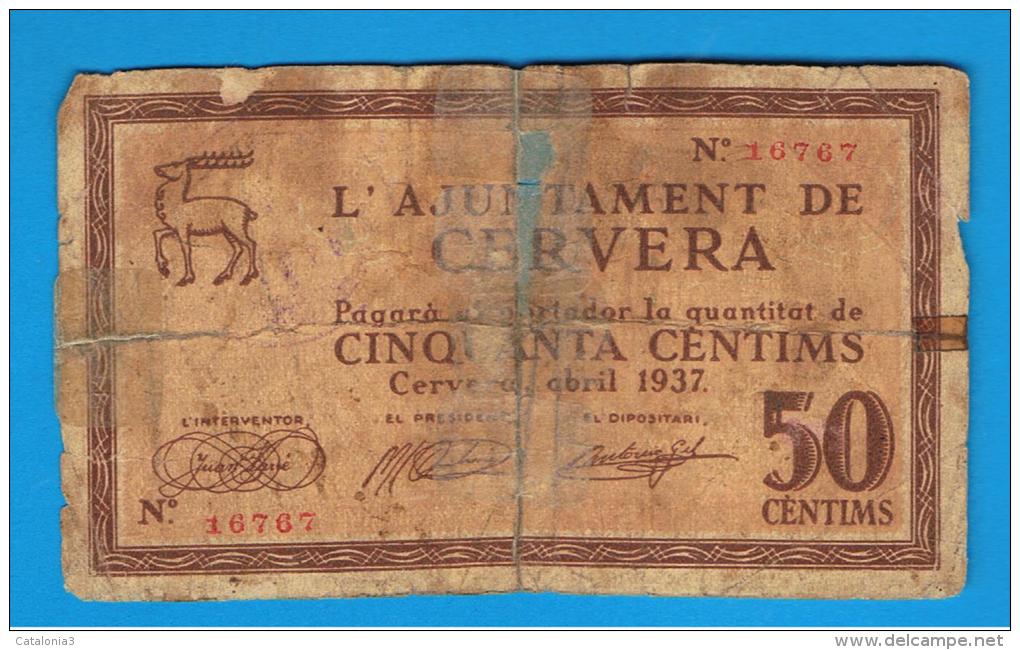 BILLETE LOCAL - CERVERA 50 Centimos 1937 - Sonstige & Ohne Zuordnung