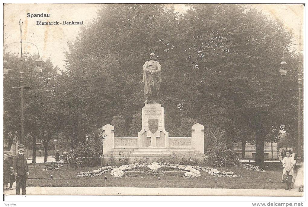 Bln096/ Spandau, Bismarckdenkmal 1910, Gelaufen - Spandau