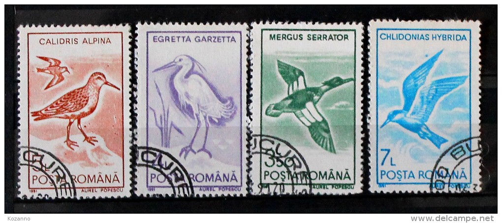 Lot Série 4 Timbres Stamps Animaux Oiseaux Cigogne Romana Roumanie 1991 Parfait Etat - Cigognes & échassiers