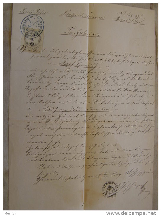 Old Document  1869 -Bohemia Böhmen Jistebnice - Kreis Tabor - Jozef Czernicky (1839)  TM007.1 - Naissance & Baptême