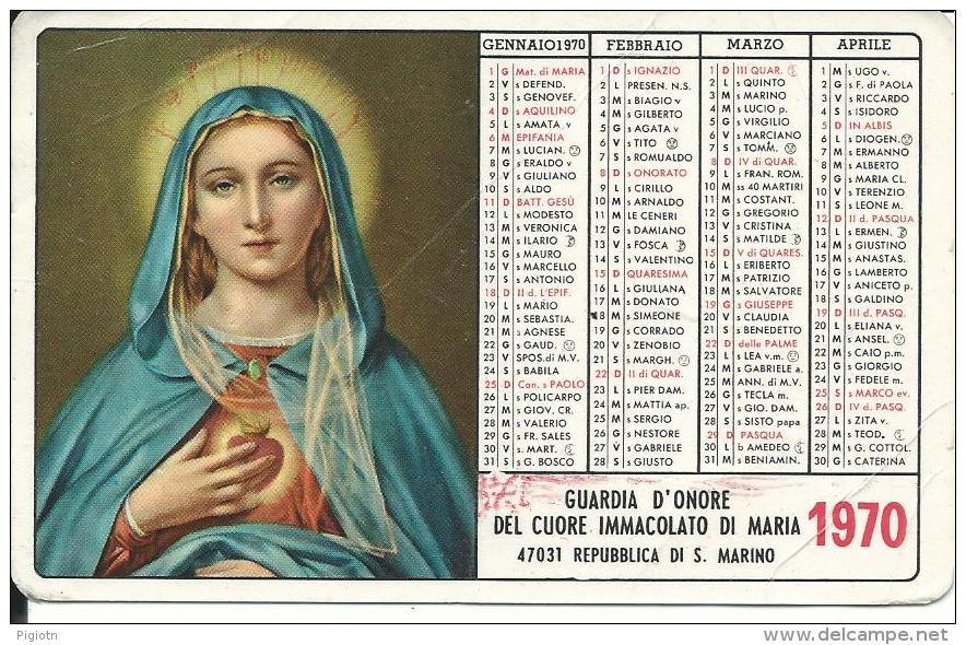 CAL154 - CALENDARIETTO 1970 - GUARDIA D´ONORE DEL CUORE IMMACOLATO DI MARIA - Petit Format : 1971-80