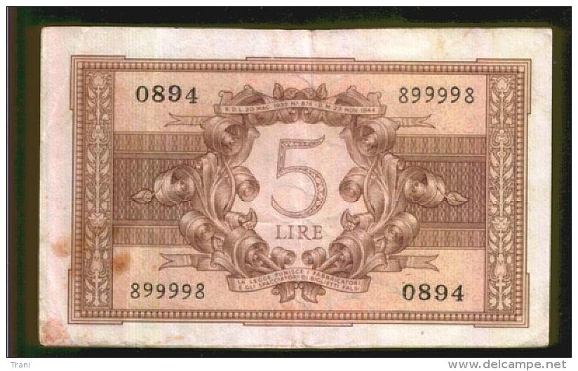 BIGLIETTO DI STATO ITALIA DA 5 LIRE - Italia – 5 Lire