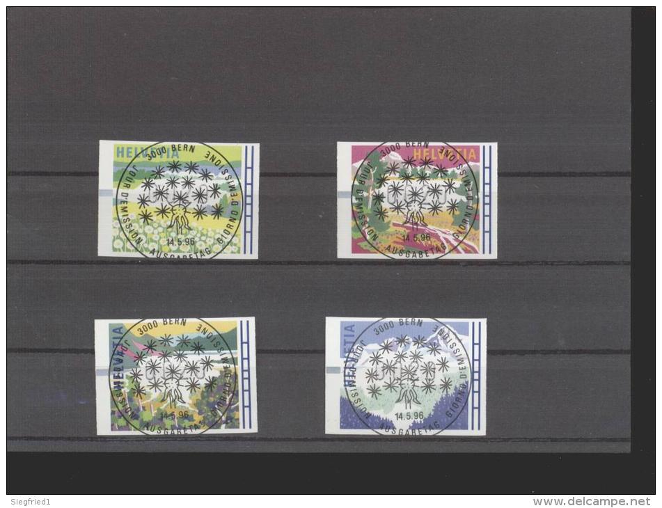 Schweiz Gest Automatenmarken 7-10 Schweizer Landschaften - Automatic Stamps