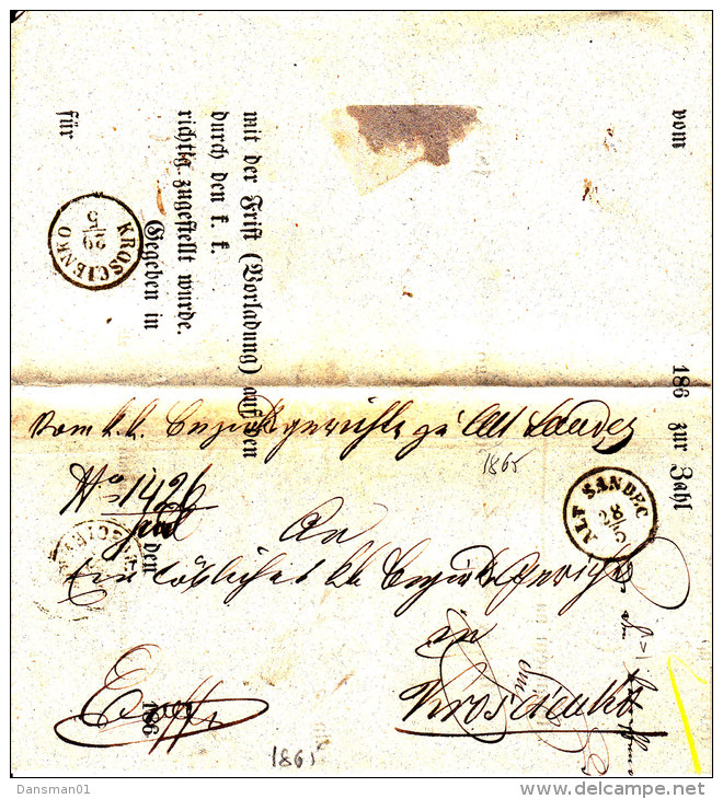 POLAND 1865 ALT SANDEC To KROSCIENKO Full Letter - ...-1860 Vorphilatelie