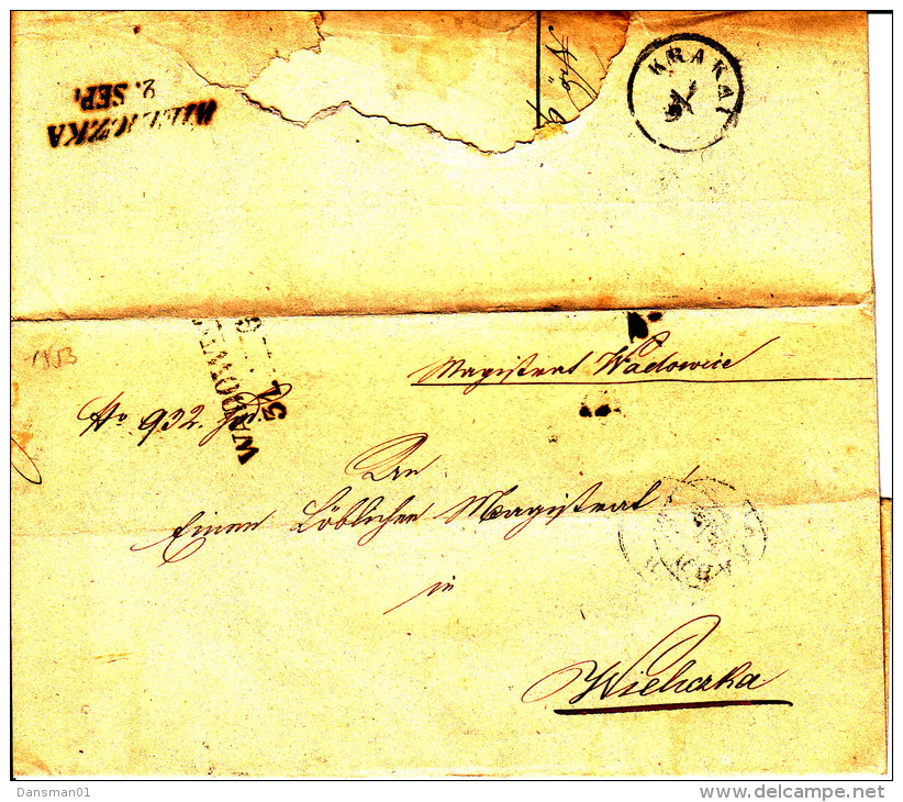 POLAND 1853 WADOWICE To WIELICZKA Full Letter (KRAKAU Transit) - ...-1860 Vorphilatelie