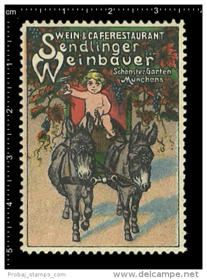 Original German Posterstamp Cinderella Reklamemarke Sendlinger Wine Restaurant - Donkey Children Nude Esel Kinder Nackt - Donkeys