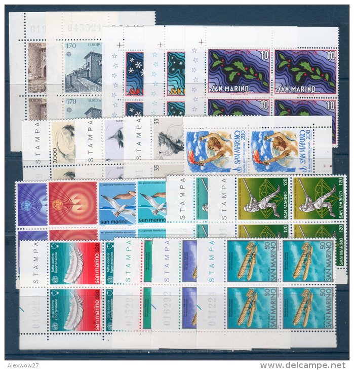 SAN MARINO  1978 -- Annata Completa + PA In Quartina / BLOCK OF 4  --- Complete FINE **MNH - Full Years