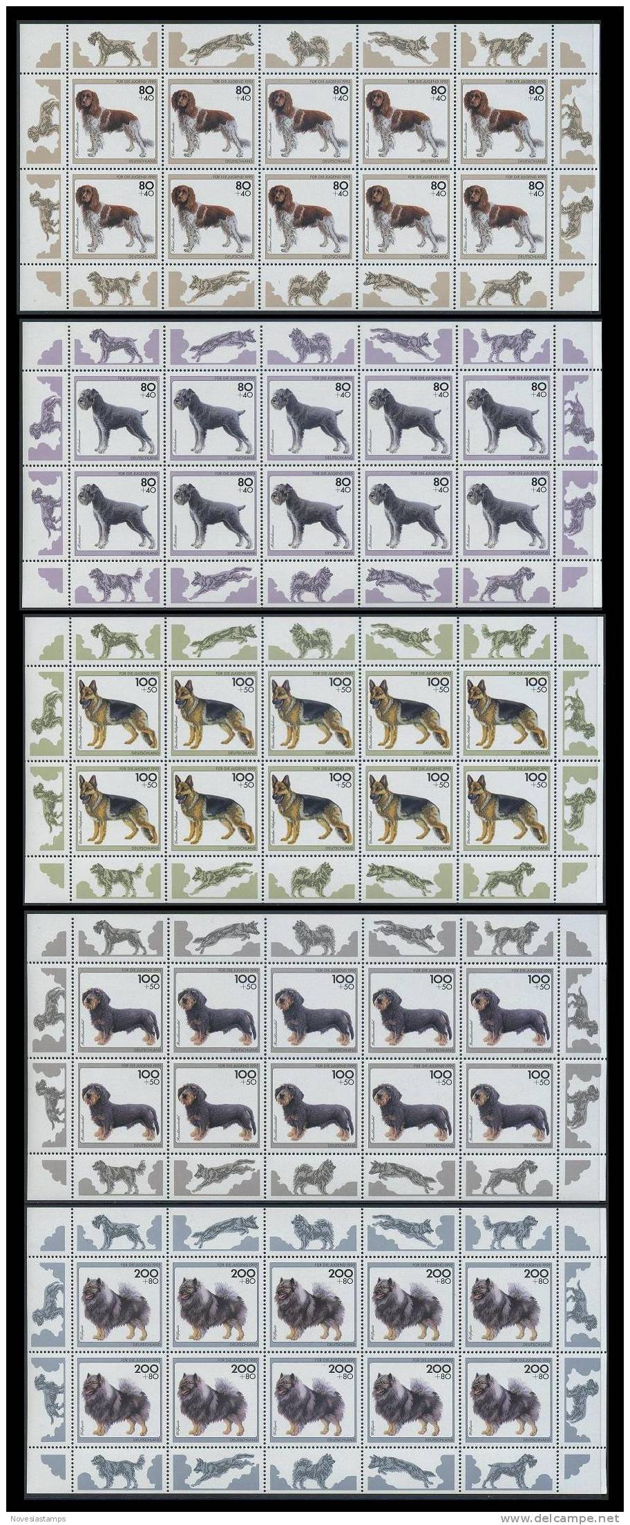 !a! GERMANY 1995 Mi. 1797-1801 MNH SET Of 5 SHEETS(10) -Breed Of Dogs - 1981-1990