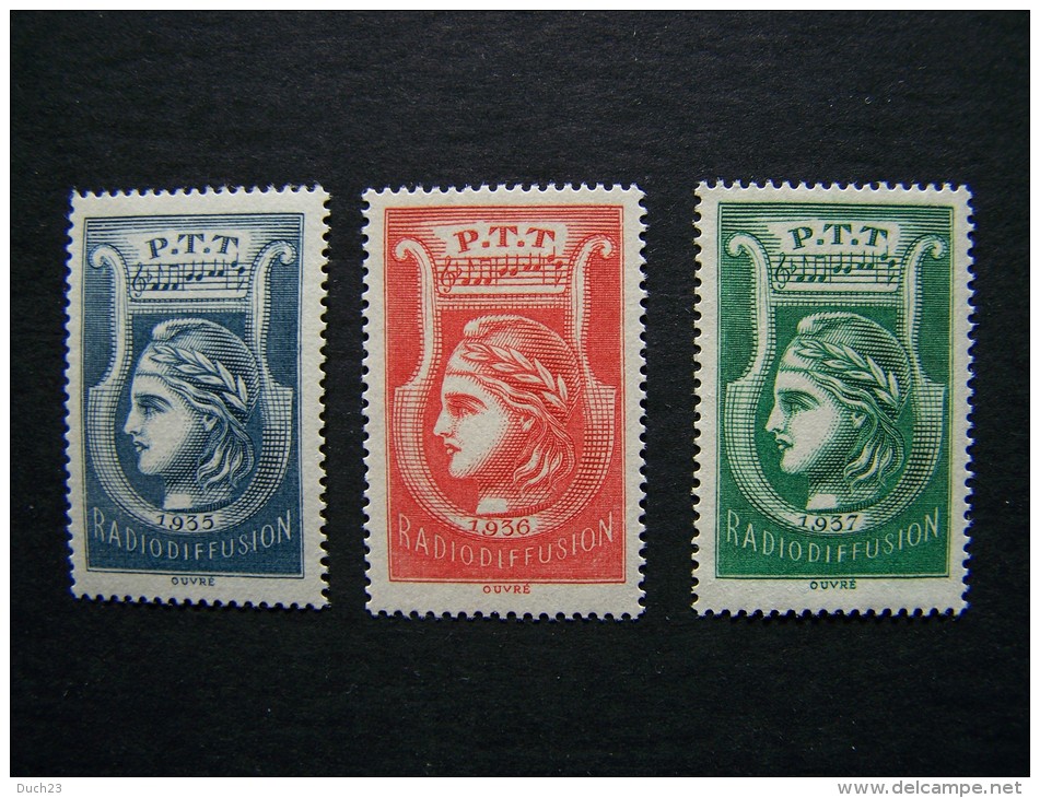 FRANCE TIMBRES DE RADIODIFFUSION NEUF SANS CHARNIERE SERIE COMPLETE N°1 BLEU 1935  N°2 ROUGE 1936  N°3 VERT 1937 SUPERBE - Radiodiffusion