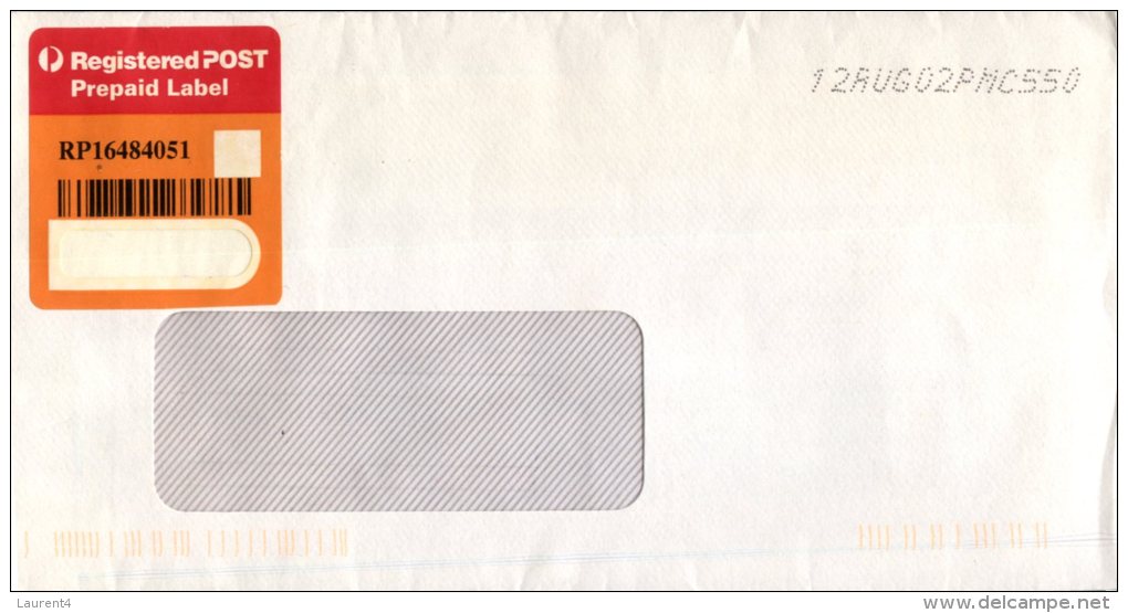 (919) Australia Registered Post Prepaid Label On Commercial Envelope - Officials