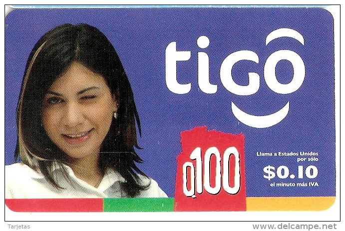 TARJETA TIGO DE GUATEMALA DE 100 QUETZALES CHICA GUIÑANDO EL OJO - Guatemala