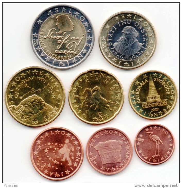 SLOVENIJA SLOVENIA SLOVENIE SLOWENIEN - 2007 - EURO Set 8 Coins - UNC From Roll - Slovenië