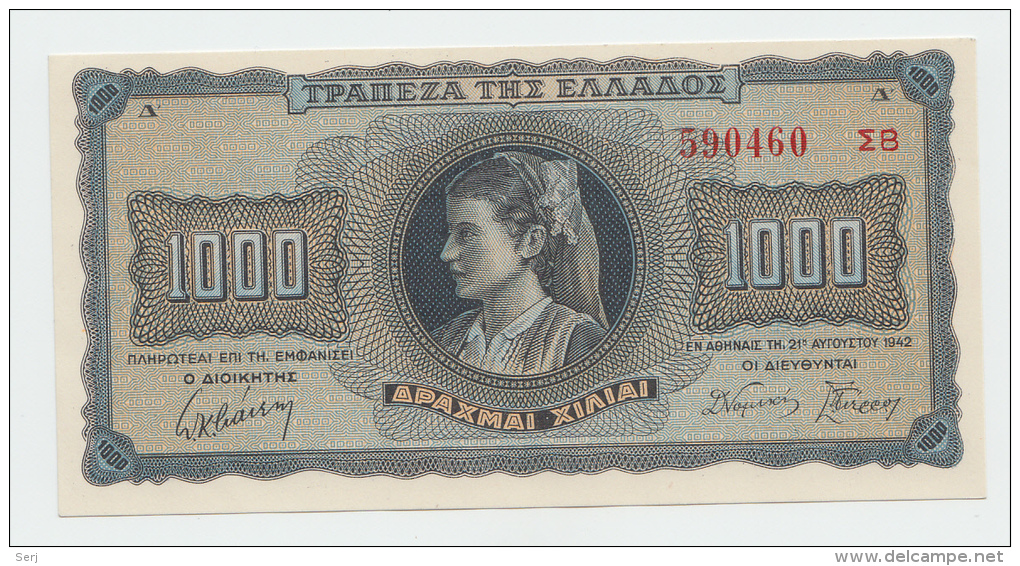 Greece 1000 Drachmai 1942 UNC NEUF P 118 - Grèce