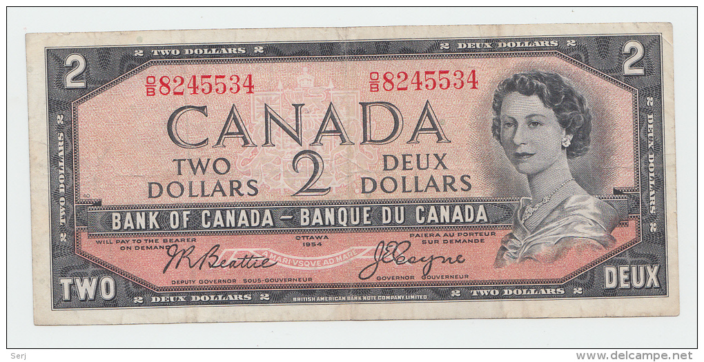 Canada 2 Dollars 1954 (1955-61) VF CRISP Banknote P 76a - Canada