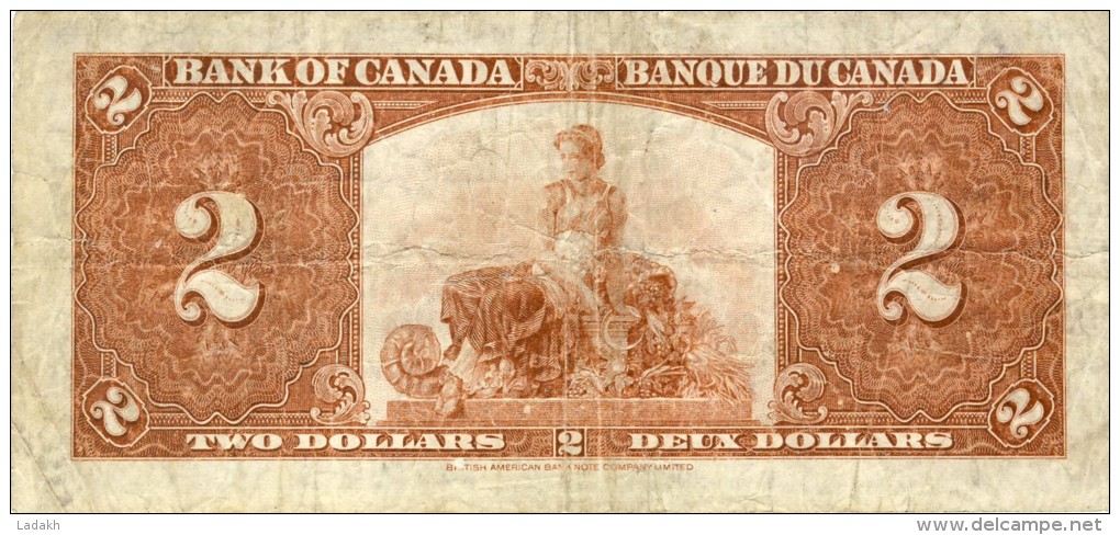 BILLET # CANADA # 1937 # PICK 59 # DEUX DOLLARS  # CIRCULE # - Canada