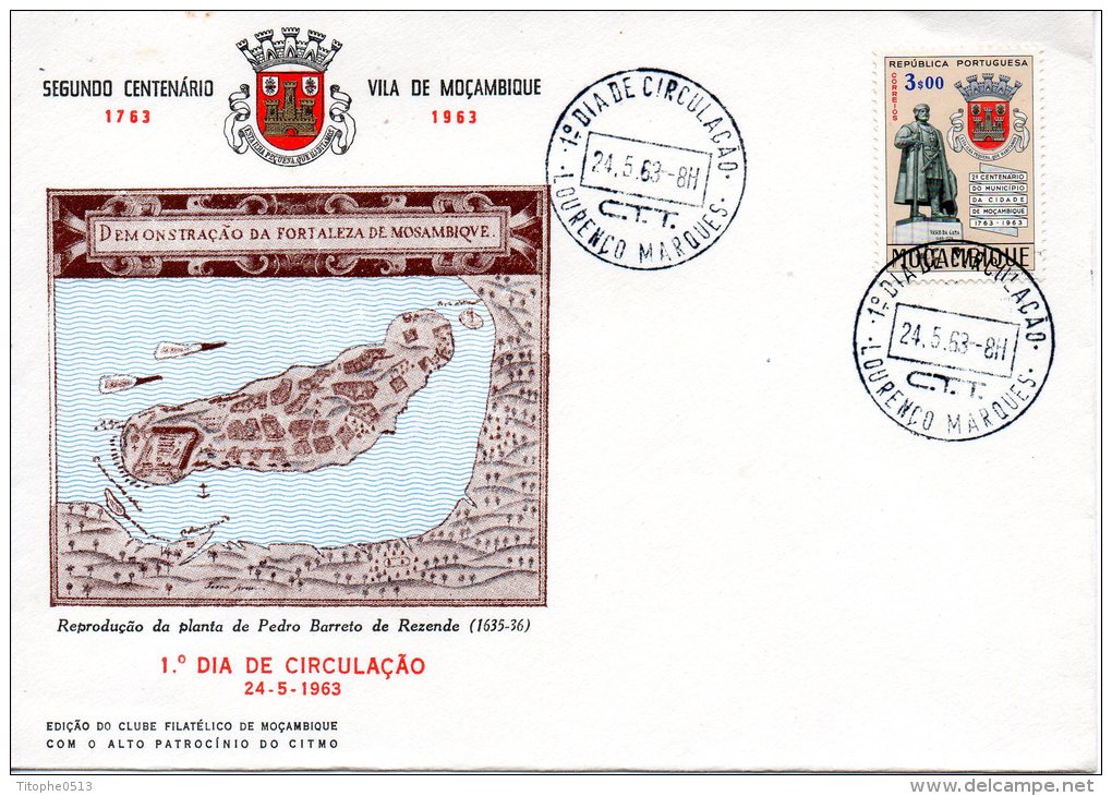 MOZAMBIQUE. N°488 Sur Enveloppe 1er Jour (FDC) De 1963. Armoiries De La Ville De Moçambique. - Enveloppes