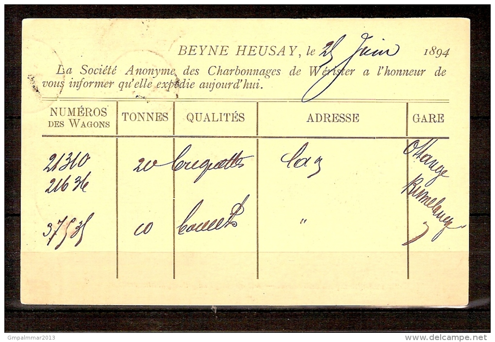 Postkaart Met Nr. 45 Verstuurd Uit BEYNE-HEUSAY Naar RUMELANGE (LUXEMBURG) Dd. 25/6/1894 ! LUXE ! - 1869-1888 Lying Lion