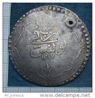 M_p > Tunisia Impero Ottomano Selim III Piastra 1217 ( 1802 ) Peso 15,3 Grammi BILLON ( Lega Argento / Rame ) - Tunesien