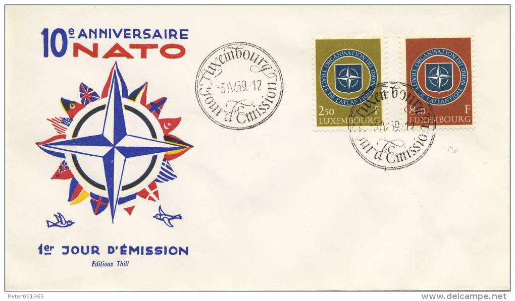 FDC Luxemburg - 1959 - Blanco / Open Klep - NATO