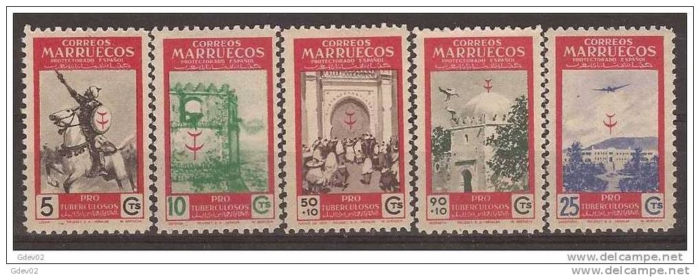 MA325SF-L2837TRI.Maroc. Marocco.MARRUECOS     ESPAÑOL PRO TUBERCULOSOS. 1950 (Ed 325/9**) Sin Charnela.MAGNIFICA. - Islam