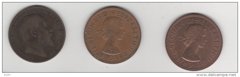 Grande Bretagne Monnaies   LOT 3  Pieces Set 3 Coins  One Penny 1903, 1964, 1966 - Collections