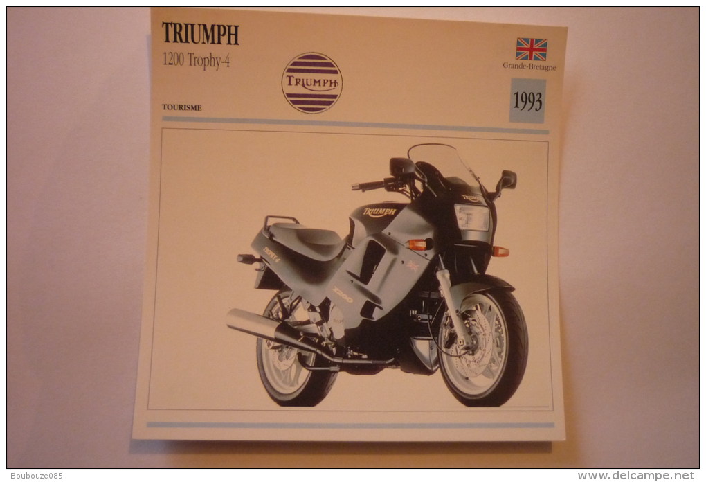 Transports - Sports Moto - Carte Fiche Moto - Triumph 1200 TROPHY - 4 ( 1993 )( Description Au Dos De La Carte - Motorcycle Sport