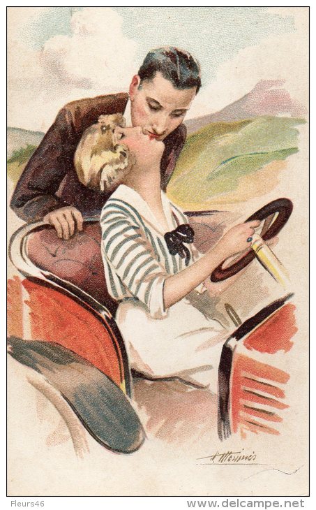Illustrée Signée Suzanne MEUNIER : Amours, Délices Et Autos . Couple En Auto - Meunier, S.