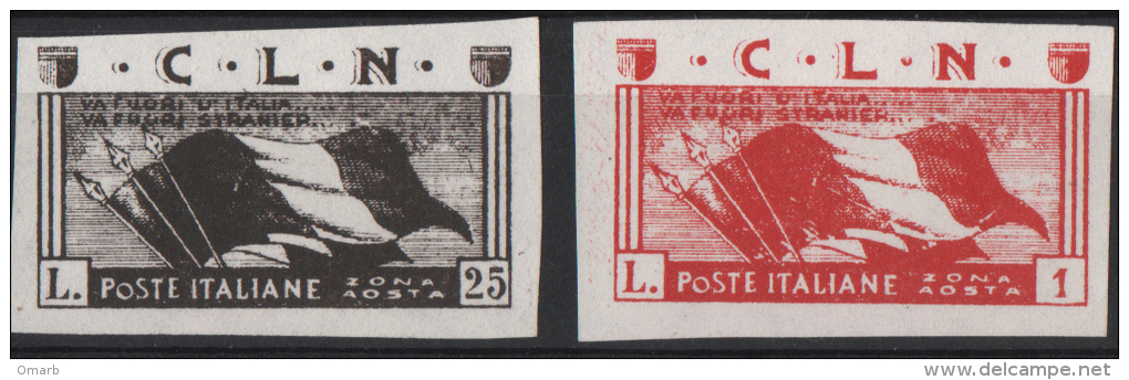 Fra466 Emissione Locale CLN Aosta, 1944 Non Dentellati, Unperforated, Politica, Politics Stamps, Spada Catena, Bandiera - Centraal Comité Van Het Nationaal Verzet (CLN)